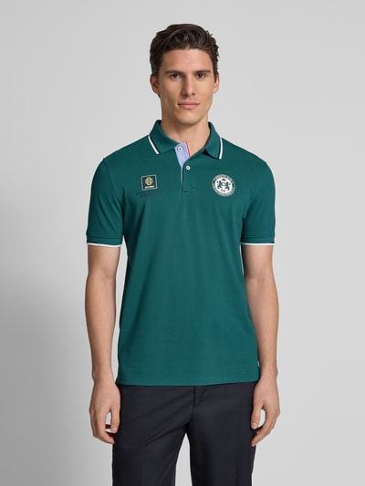 Christian Berg Men Poloshirt mit kurzer Knopfleiste und Label-Prints Metallic Gruen 4