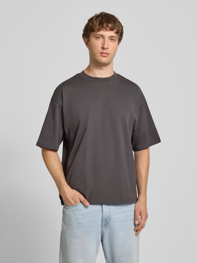 REVIEW Oversized t-shirt z aplikacja z logo Ciemnoszary 4