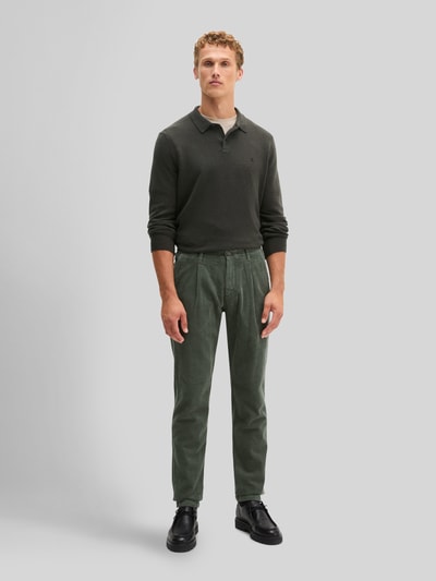 Marc O'Polo Spodnie sztruksowe o kroju tapered fit z bawełny z zakładkami w pasie Trzcinowy 1