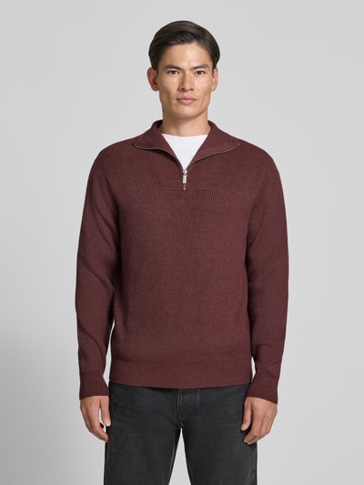 Jake*s Studio Men Regular Fit Troyer aus Viskose-Mix Bordeaux 4