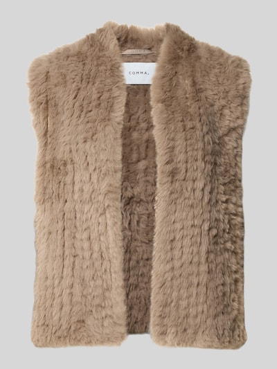 Produktfoto, Regular Fit Weste aus Kunstfell von COMMA in Beige mit Stehkragen, ärmellos, weiche Textur, einfarbig, Rückenlänge 58 cm, Schulterbreite 37 cm, Brustweite 48 cm