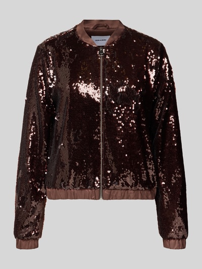 More & More Blouson met pailletten en ritssluiting Donkerbruin - 2
