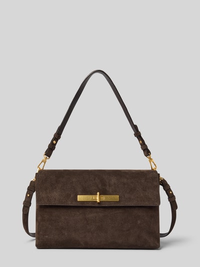 Produktfoto, Shoulder Bag aus echtem Leder von Abro in Dunkelbraun mit goldener Schnalle, geteiltes Hauptfach und abnehmbarem Schulterriemen