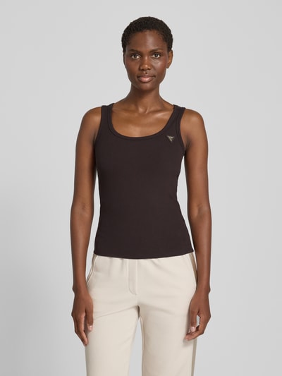 GUESS Activewear Top w efekcie prążkowania z aplikacją z metką model 'COLETTE' Czekoladowy 4