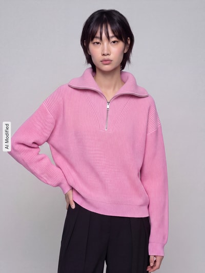 Jake*s Casual Pullover aus Wolle mit Troyerkragen Pink 4