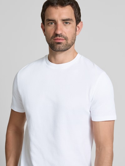 Strellson T-shirt z prążkowanym, okrągłym dekoltem model ‘Fisher’ Biały 3