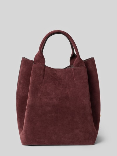Productfoto, Handtasche aus echtem Leder Modell 'ESSENTIAL' van Abro in bordeauxrood suede look met korte draagbanden, labelprint, Hoofdvak met magneetsluiting, ritsvak binnenin, Breedte 30 cm, Lengte 35 cm, Diepte 20 cm, schouderband 100 cm