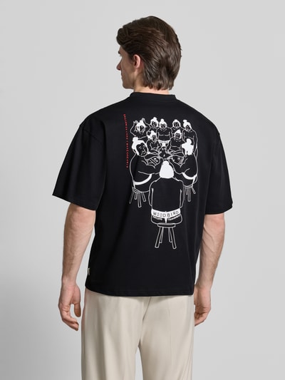 WOODBIRD T-shirt z detalem z logo Model „Beam” Czarny 5
