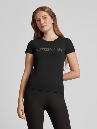 Patrizia Pepe T-Shirt mit Label-Strasssteinbesatz Black 4