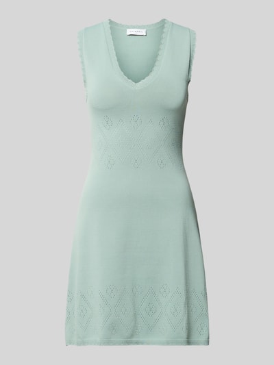 Produktfoto, Minikleid mit V-Ausschnitt Modell 'Sari' von OH APRIL, mintgrün, Viskose-Mix, Taillierter Schnitt, feine Struktur, Damen