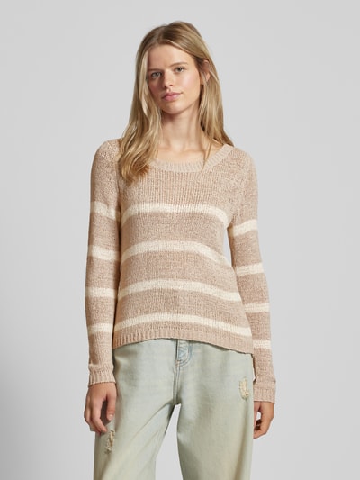 Only Gebreide pullover met ronde hals, model 'GEENA' Taupe - 4