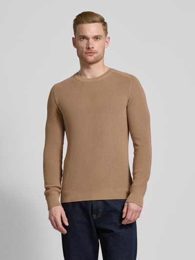 JOOP! Jeans Strickpullover mit Rundhalsausschnitt Modell 'Svante' Taupe 4