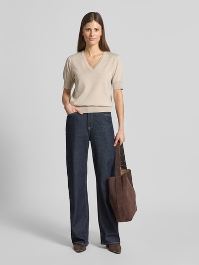 FREE/QUENT Gebreid shirt met V-hals model 'Katie' Beige - 1