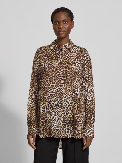 HUGO Bluzka o kroju relaxed fit z czystej wiskozy Jasnobrązowy 4