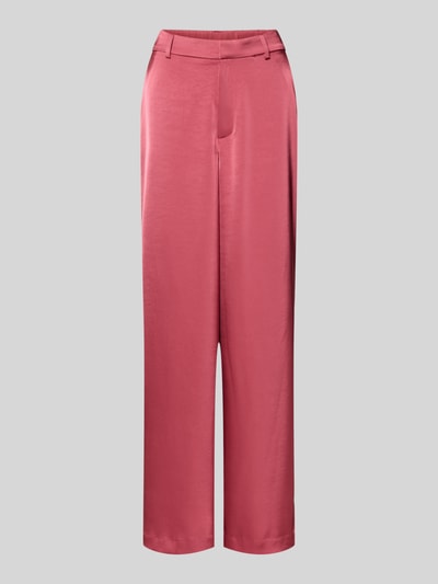 Produktfoto, Satinhose mit angedeuteten Gesäßleistentaschen Modell 'Emmett' von Neo Noir aus Satin im Wide-Leg-Fit, Haken-Reißverschluss, französische Eingrifftaschen, Bundweite bei Größe 36: 39 cm, Innenbeinlänge bei Größe 36: 86 cm, glatte Oberfläche in intensivem Rosaton.