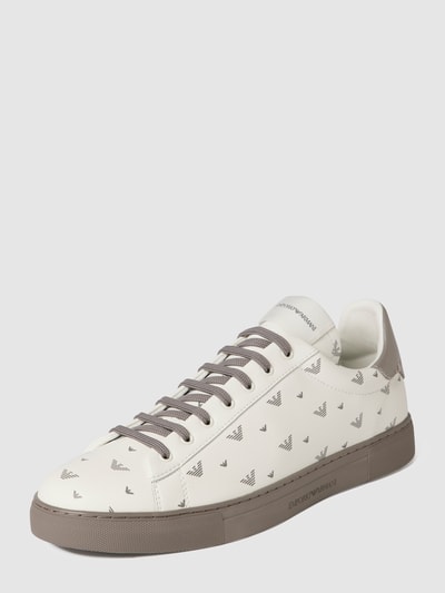 Emporio Armani Sneakers van leer met all-over logo Offwhite - 2