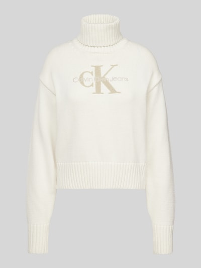 Calvin Klein Jeans Sweter z dzianiny z golfem model ‘CHENILLE’ Écru 2