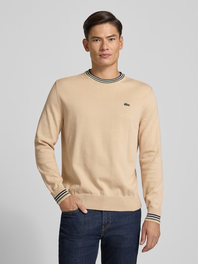 Lacoste Regular fit gebreide pullover van zuiver katoen Beige - 4