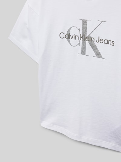 Calvin Klein Jeans Cropped T-Shirt mit Logo-Print Weiss 2