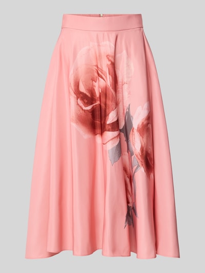 Produktfoto, spódnica midi z kwiatowym nadrukiem Model 'Darra' od Ted Baker w odcieniach różu, Linia a, zamek błyskawiczny w talii; Szerokość w rozmiarze 36: 37 cm, całkowita długość: 76 cm