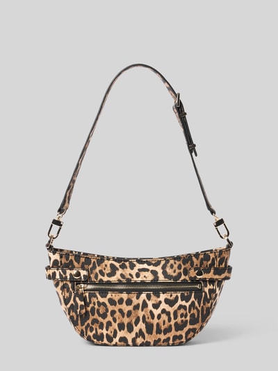 Produktfoto, Handtasche im Allover-Look Modell 'CIRENE' von Guess mit Label-Applikation, goldener Reißverschluss, Schulterriemen, Leopardenmuster, Maße 28x14x7 cm, Schulterriemen 66 cm.