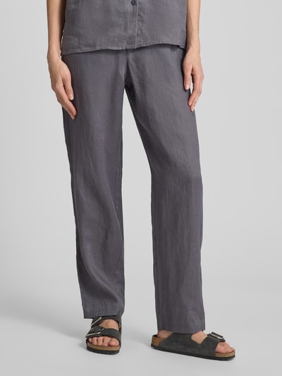 ECOALF Regular fit linnen broek met tunnelkoord, model 'INDIALF' Antraciet - 4