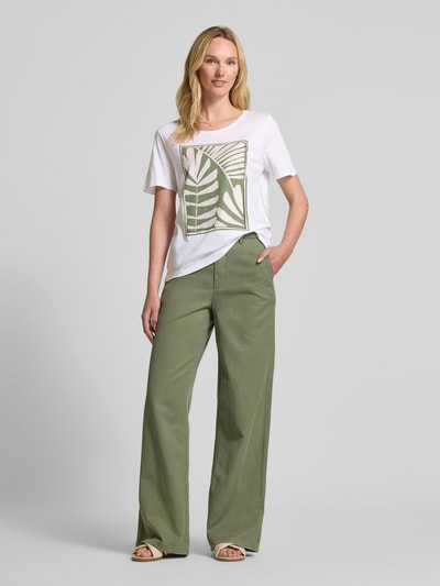 Oui T-shirt met geribde ronde hals Offwhite - 1