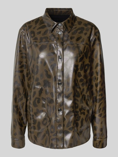 Marc Cain Jack in leerlook met platte kraag en steekzakken Kaki - 2