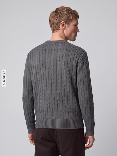 Selected Pullover mit Zopfstrickstruktur Mittelgrau 5