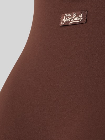 Produktfoto, Badeanzug mit Label-Detail Modell 'CASSANDRA' von MC2 Saint Barth aus braunem Material-Mix mit Stretch-Anteil und glatter Textur.