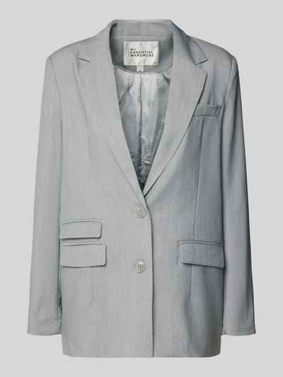 Produktfoto, grauer Blazer mit Pattentaschen Modell 'Hanna' von My Essential Wardrobe, Viskose-Mix, lockerer Schnitt, strukturierte Oberfläche