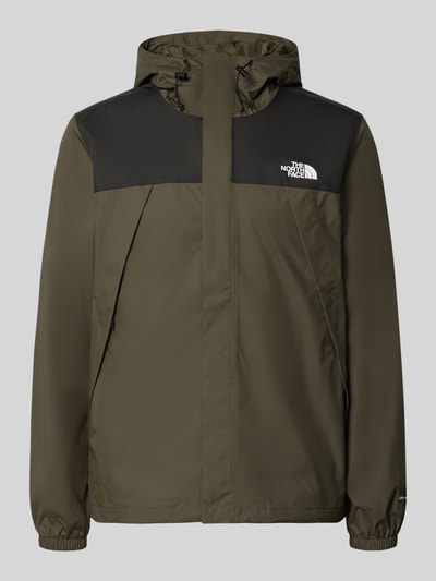 Produktfoto, Jacke mit Label-Print Modell 'ANTORA' von The North Face in Olivgrün mit schwarzem Einsatz, glatte Textur, Reißverschlusstaschen, elastische Ärmelabschlüsse, Herren Jacke.