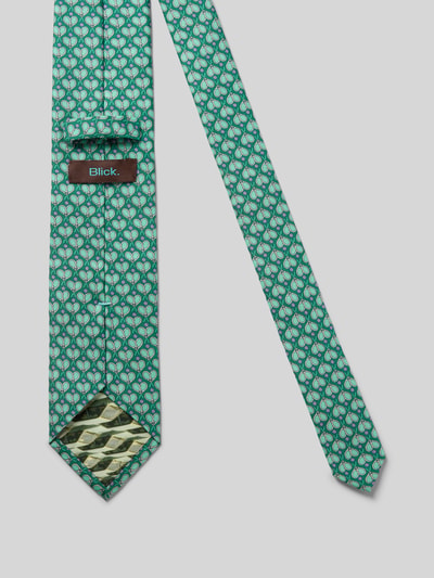 Produktfoto, Krawatte aus Seide mit Allover-Muster von Blick, grün-blau gemustert, klassische Form, Label-Patch, Einstecklasche, Breite 8 cm