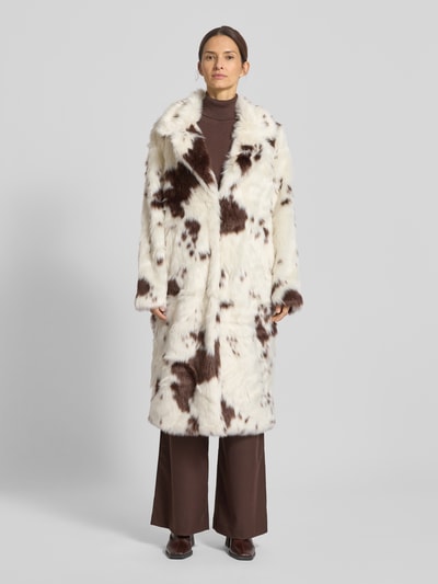 VERO MODA Regular Fit Webpelzmantel mit Allover-Muster Modell 'CRYSTAL' Ecru 4