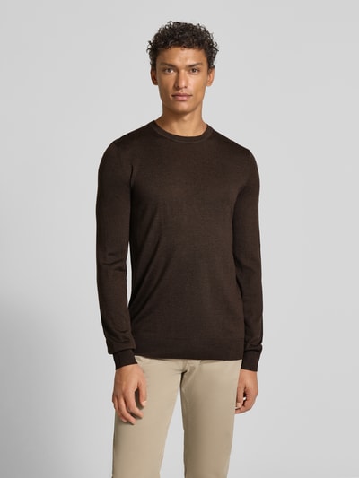 Christian Berg Men Regular fit shirt met lange mouwen van een mix van merinowol Donkerbruin gemêleerd - 4