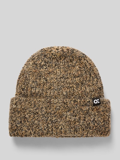 OPUS Beanie met labeldetail, model 'Amaddie' Donkerbruin - 1