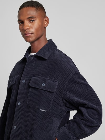 Casual Friday Overhemdjack met borstzakken, model 'corduroy' Marineblauw - 3