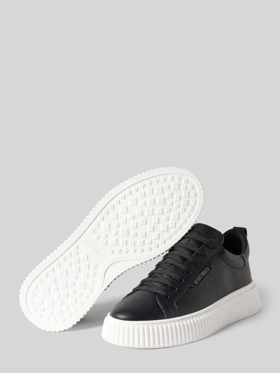 Produktfoto, schwarzer Sneaker aus Leder Modell 'HOPPER' von Antony Morato mit abgerundeter Spitze, weißer Sohle und Label-Detail