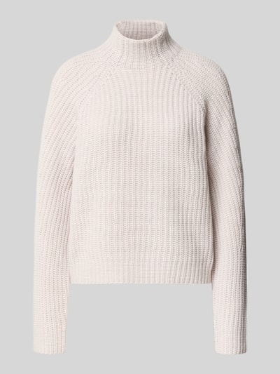 Produktfoto, Strickpullover aus Kaschmir-Baumwoll-Mix Modell 'LONA' von 0039 Italy in hellem Beige mit Stehkragen, grob gestrickte Textur, Regular Fit, Damenmode