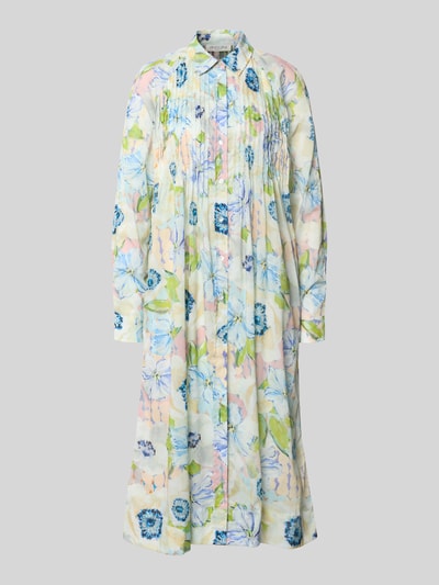 Produktfoto, Relaxed Fit Midikleid aus reiner Baumwolle von Christian Berg Woman mit floraler Musterung, langen Ärmeln, Knopfleiste, feine Falten, weiche Textur