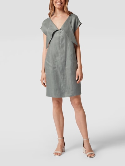 Emporio Armani Mini-jurk van zuiver linnen met lange puntkraag Kaki - 1