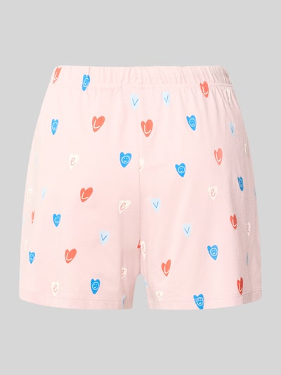 Produktfoto, Pyjama-Shorts mit elastischem Bund von Jake*s Casual aus reiner Baumwolle im Allover-Look, zartrosa mit Herzmotiven, Regular-Fit
