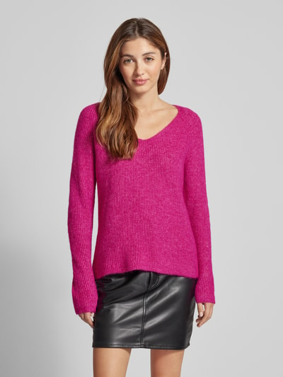 Pieces Regular fit gebreide pullover met V-hals, model 'ELLEN Felroze - 4