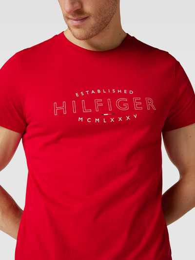 Tommy Hilfiger T-shirt met labelprint, model 'CURVE LOGO TEE' Rood - 3