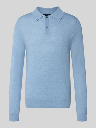 Christian Berg Men Regular Fit Poloshirt aus Woll-Mix Hellblau Melange 1