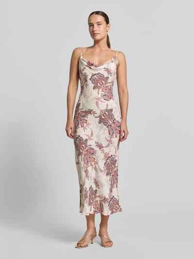 Vrouwenmodel draagt midi-jurk van Lyocellmix met viscose, slim fit, Model 'Lina' van GUESS, paisleyprint, Spaghettibandjes, Ganzkörperaanzicht van voren.