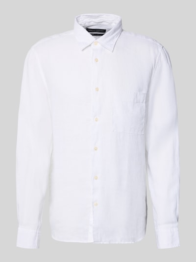 Produktfoto, Regular Fit Freizeithemd aus reinem Leinen von Marc O'Polo, białe, jednokolorowe, krój regular fit, flammowana faktura, długi rękaw, bawełniany materiał