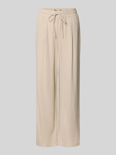 Produktfoto, Loose Fit Weite Damen HOSE aus Viskose-Leinen-Mix Modell 'JESMILO' von Vero Moda, Optik: Unifarben, Bundfalte, elastischer Bundabschluss mit Tunnelzug, Eingrifftasche, beige Farbe, glatte Textur