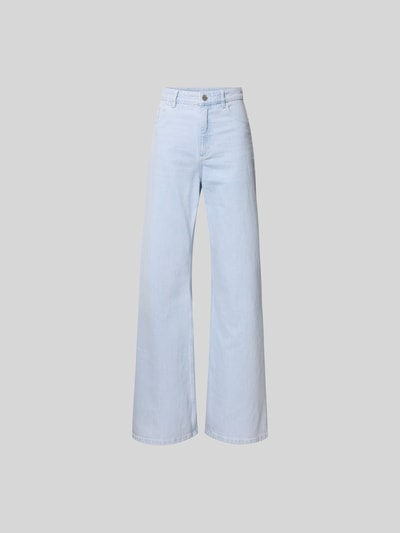 Produktfoto, Straight Fit Jeans mit Logo-Patch von BAUM & PFERDGARTEN aus elastischem Baumwoll-Mix in Hellblau mit 5-Pocket-Design.