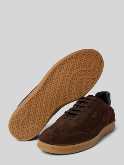 JOOP! SHOES Leren sneakers met labelopschrift, model 'velluto misto ike' Donkerbruin - 4